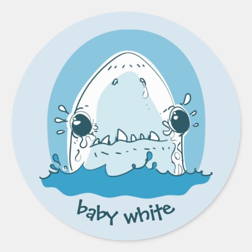 Image of baby white funny shark cartoon Classic Round Sticker