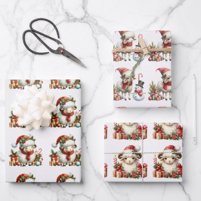 Baby White Lambs Christmas Kids Wrapping Paper Sheet (Front)