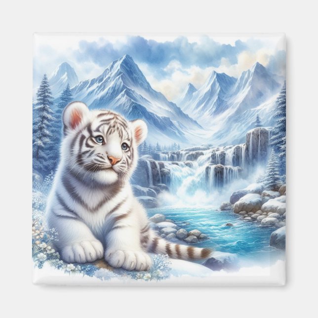 Baby white tiger fridge magnet, snow tiger magnet (Front)