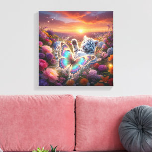Baby White Tiger with butterfly Canvas Print