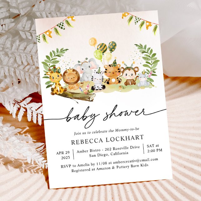 Baby Wild Animals Jungle Girl Baby Shower Invitation (Creator Uploaded)