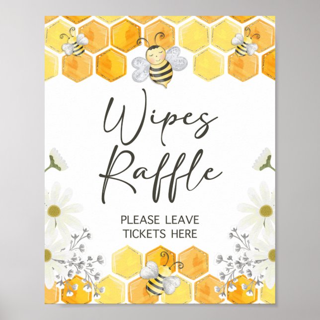 Baby Wipes Raffle Sign Honey Bee Theme (Front)