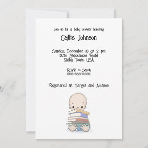 Baby With Books Shower Invitation, Personalizable Invitation