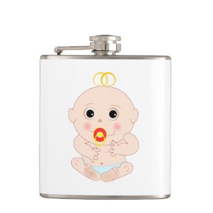 Baby with pacifier cartoon hip flask