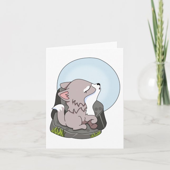 Baby Wolf Cub Howling At The moon Generic Any Use  Card (Front)