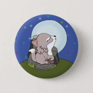 Baby Wolf Howling At The Moon 6 Cm Round Badge