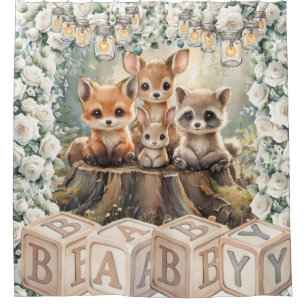 Baby Woodland Animals Shower Backdrop Curtain