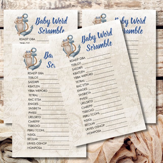 Baby Word Scramble Ahoy It's A Boy Nautical Theme (Creator Uploaded)