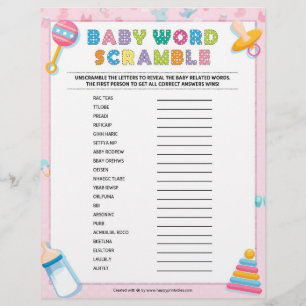 Baby Word Scramble [Baby Basics Pink] Custom Letterhead