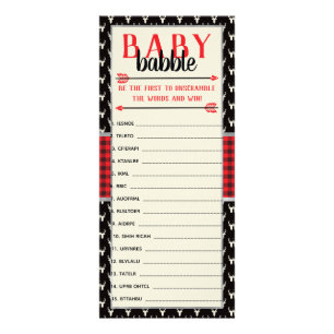 Baby Word Scramble, Baby Shower, Buffalo Plaid Rack Card