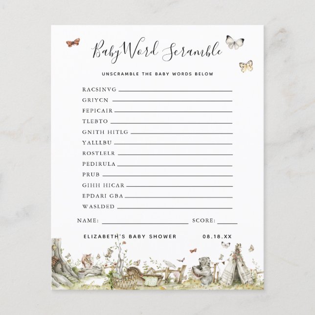 Baby Word Scramble | Baby Shower Game (Front)