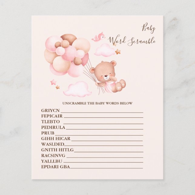 Baby Word Scramble Baby Shower Game (Front)