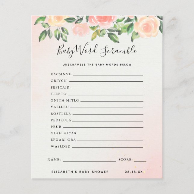 Baby Word Scramble | Baby Shower Game (Front)