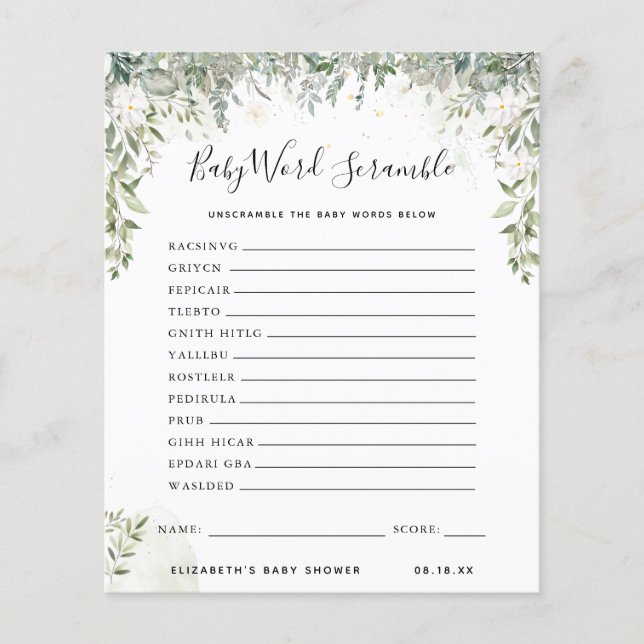 Baby Word Scramble | Baby Shower Game (Front)