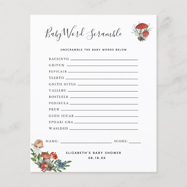 Baby Word Scramble | Baby Shower Game (Front)