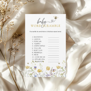 Baby Word Scramble Bee Wildflower Baby Shower Game Flyer