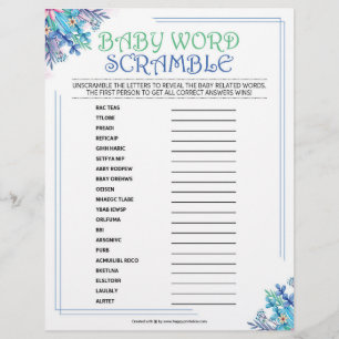 Baby Word Scramble [Blue Floral] Custom Letterhead