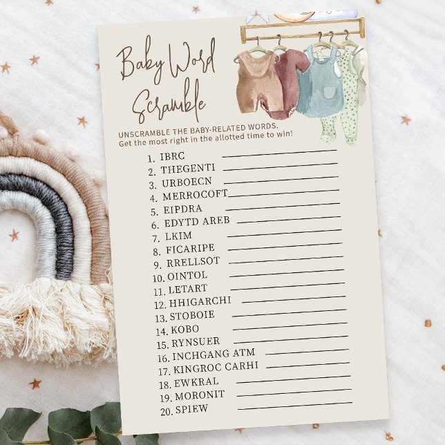 Baby Word Scramble Boho Baby Nursery Shower Game (Baby Word Scramble Baby Shower game - from my Boho Baby Nursery Collection)