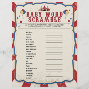 Baby Word Scramble [Circus Theme] Custom Letterhead