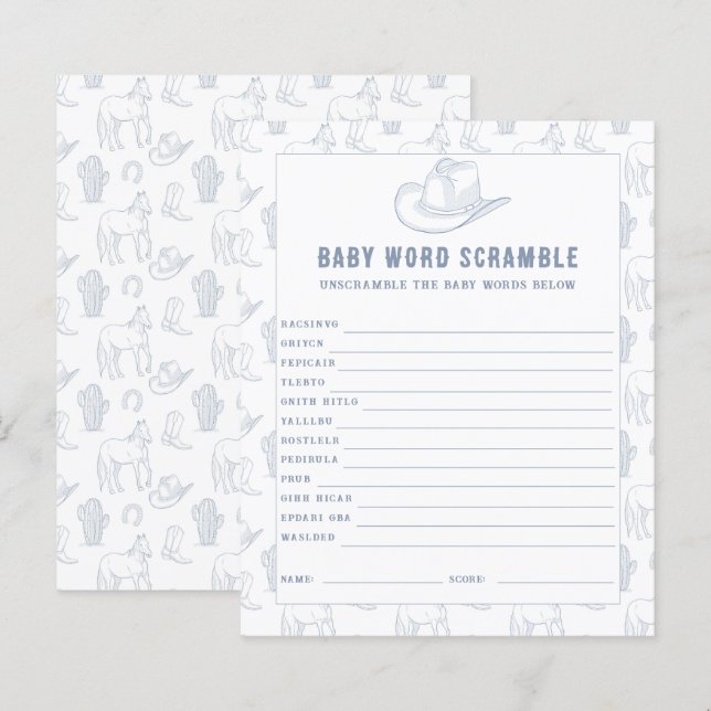 Baby Word Scramble Cowboy Baby Shower  (Front/Back)