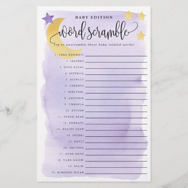 Baby Word Scramble Game Paper Cards-Purple (Front)