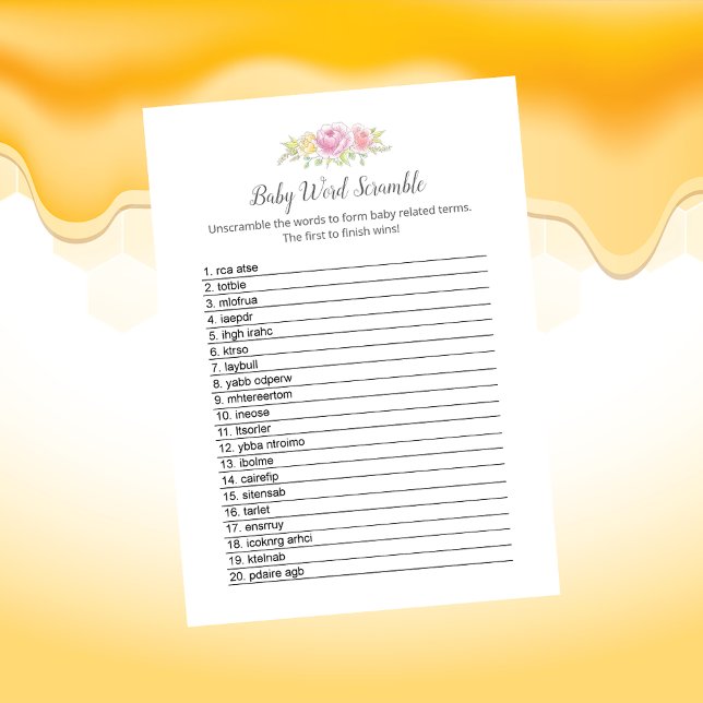 Baby Word Scramble Girl Teddy Bear Card (Creator Uploaded)