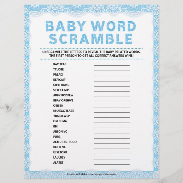 Baby Word Scramble [Luxury Lace [Blue]] Custom Letterhead (Front)