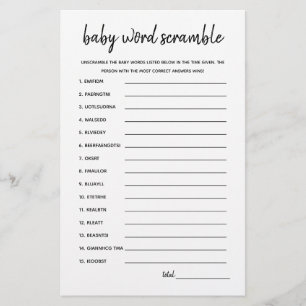 Baby Word Scramble Minimalist Baby Shower Game