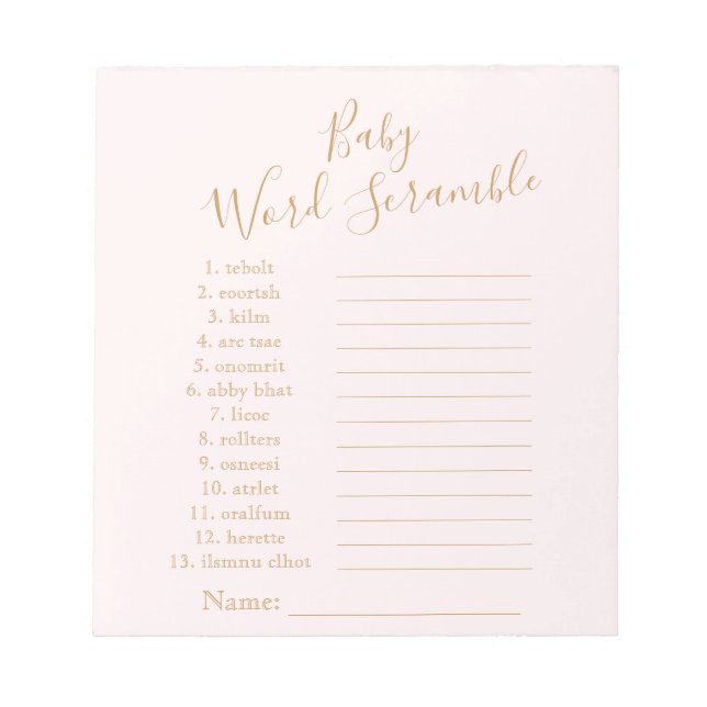 Baby Word Scramble Notepad (Front)