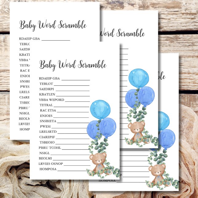 Baby Word Scramble Oh Boy Bear Balloon Eucalyptus (Creator Uploaded)