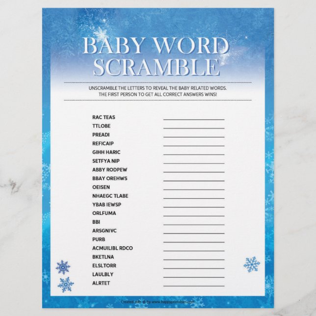 Baby Word Scramble [Snowy Blue] Custom Letterhead (Front)