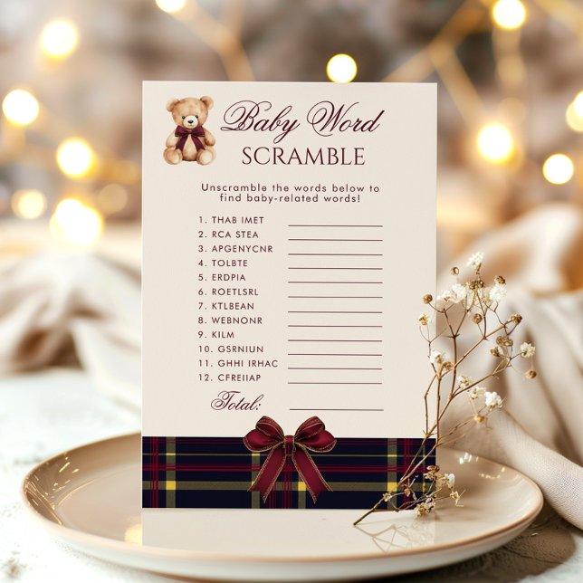 Baby Word Scramble Teddy Bear Red Plaid (Creator Uploaded)