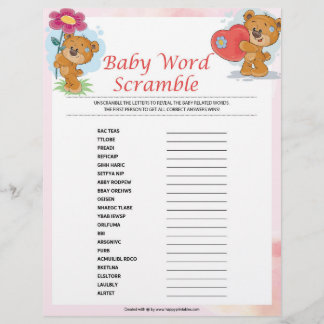 Baby Word Scramble [Teddy Bears] Custom Letterhead