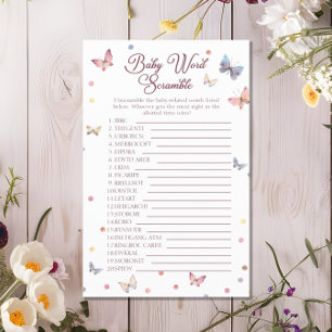 Baby Word Scramble Watercolor Butterfly Shower Flyer