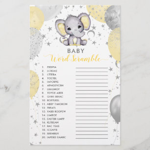Baby Word Scramble Yellow Elephant Shower Game
