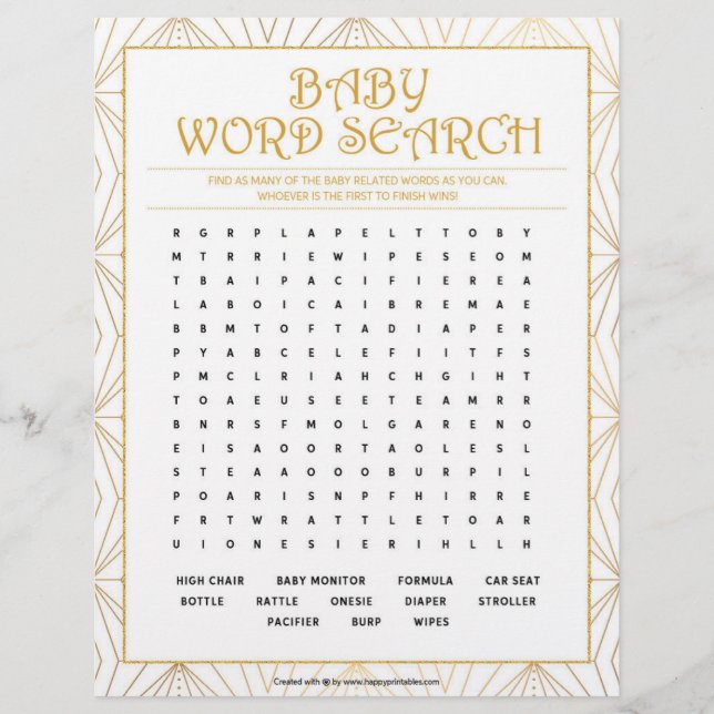 Baby Word Search [Golden Lines] Custom Letterhead (Front)
