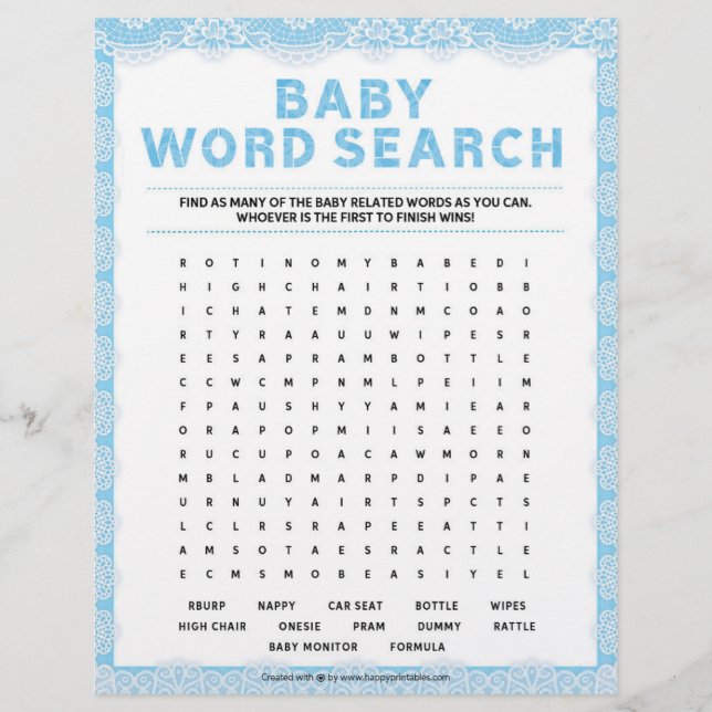 Baby Word Search [Luxury Lace [Blue]] Custom Letterhead (Front)