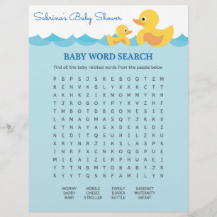 Baby Word Search Rubber Duck Baby Shower Game
