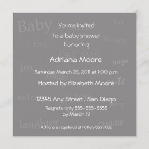 Baby Words Baby Shower Invitation-grey Invitation