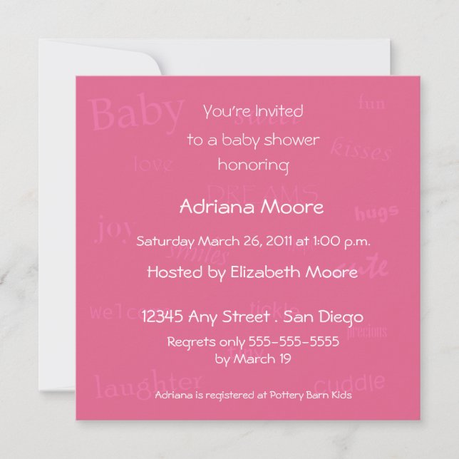 Baby Words Baby Shower Invitation-honeysuckle Invitation (Front)