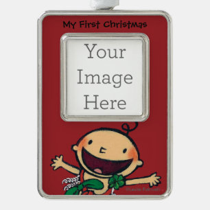 Baby Wrapped in Bows for Christmas Silver Plated Framed Ornament