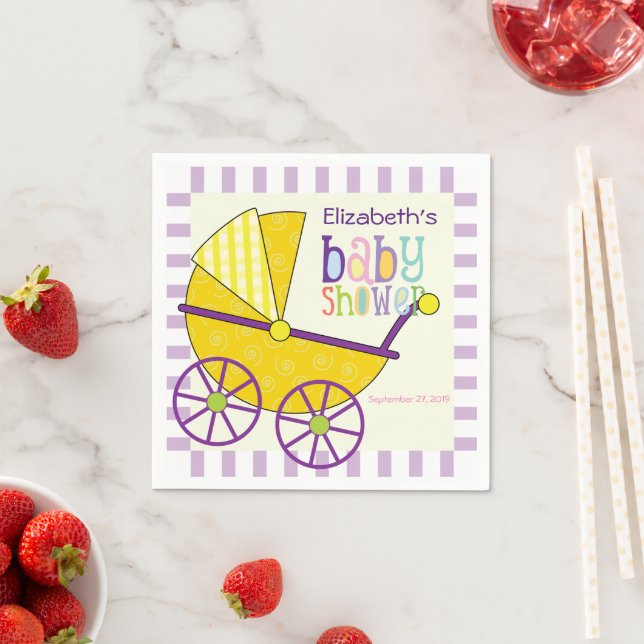 Baby Yellow Carriage Newborn Infant Baby Shower Napkin (Insitu)