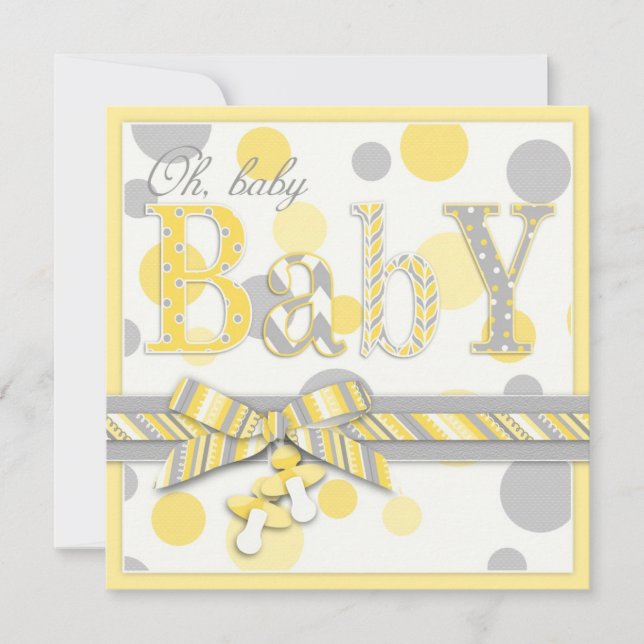 Baby Yellow Grey Dots Baby Shower Invitation (Front)