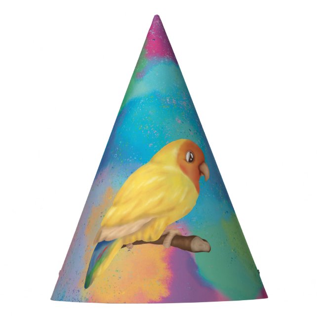 Baby yellow Parrot Wild One with space bird Party Hat (Front)