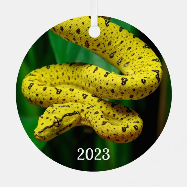 Baby Yellow Phase Green Tree Python Snake Metal Tree Decoration (Back)