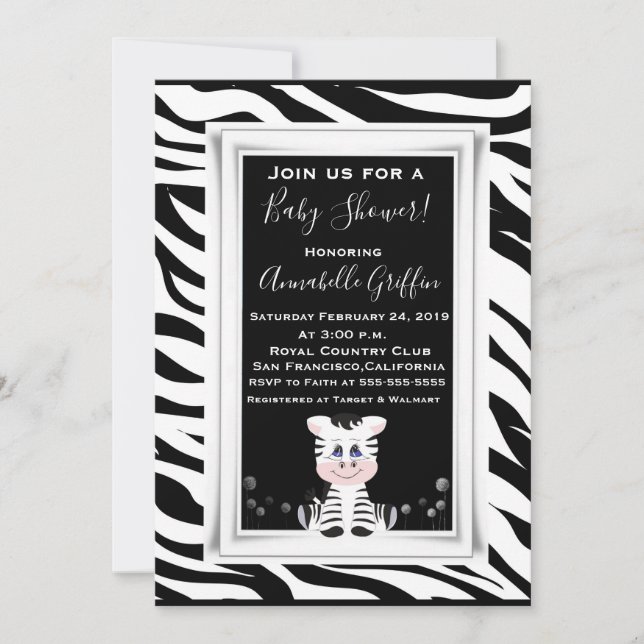 Baby Zebra Baby Shower Invitation (Front)
