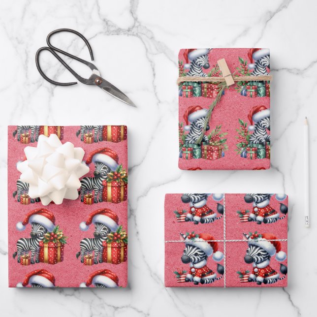 Baby Zebra Christmas Kids  Wrapping Paper Sheet (Front)