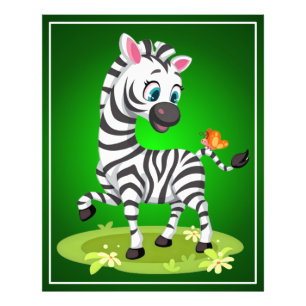 Baby Zebra Drawing Playing with Butterfly-23960 Photo Print