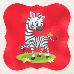Baby Zebra Drawing Playing with Butterfly Paper Coaster