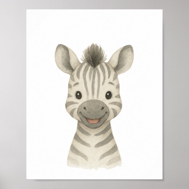 Baby Zebra Gender Neutral Safari Nursery Poster  (Front)